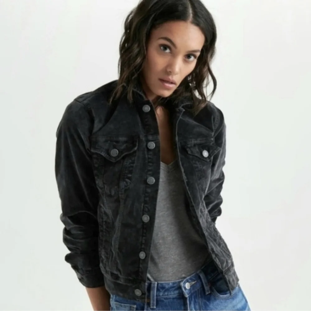 Lucky Brand Jeans The Tommy Trucker Charcoal Black Velvet Jacket - M - Picture 3 of 15